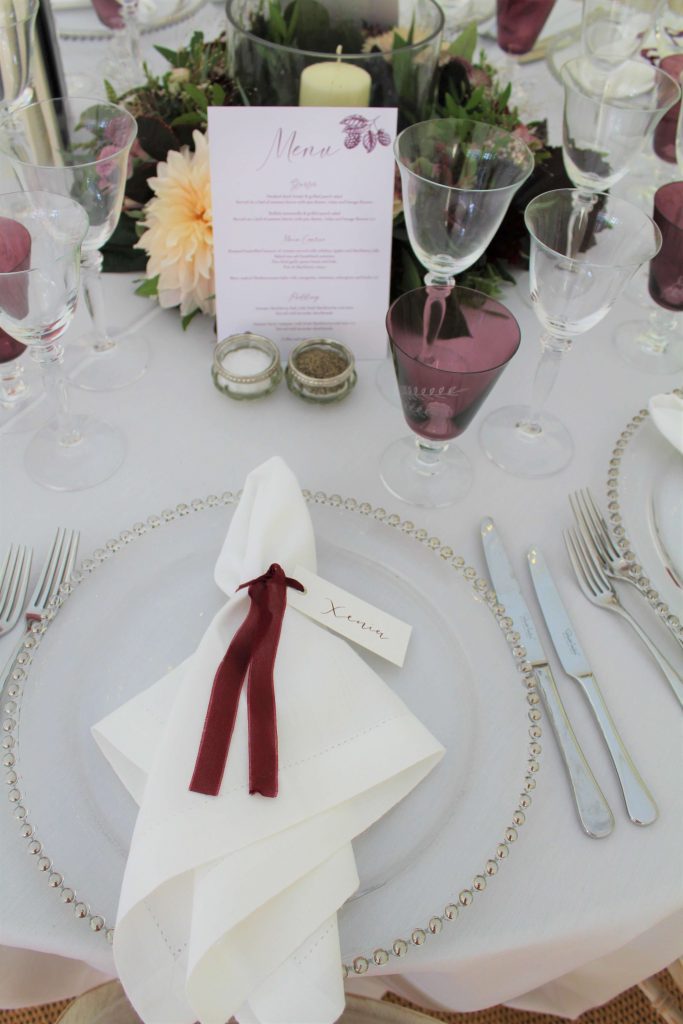 marquee wedding napkin and ribbon detail