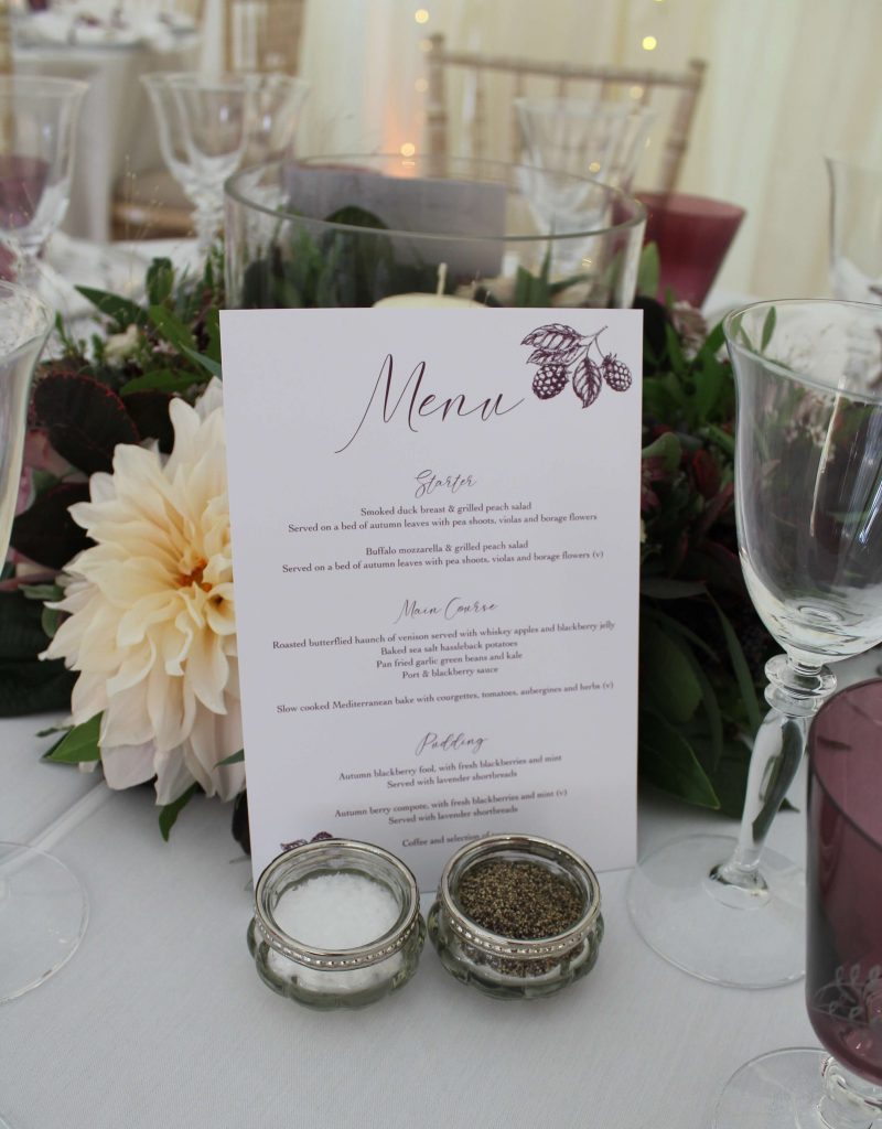 marquee wedding blackberry menu detail