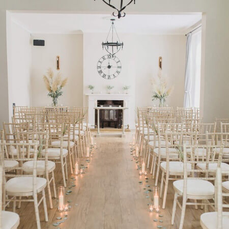 Wedding ceremony set up at The Old Rectory a stylish private Berkshire Wedding Venue