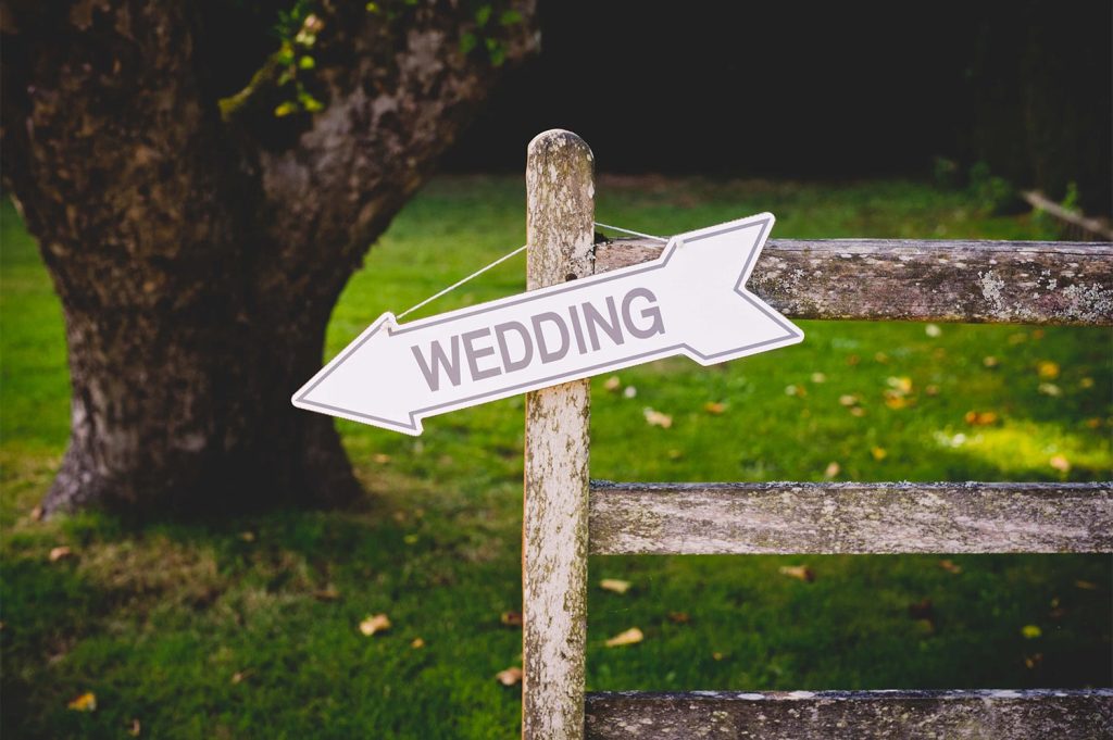 How to plan a wedding from a distance. Wedding signage is a must for out of town guests.