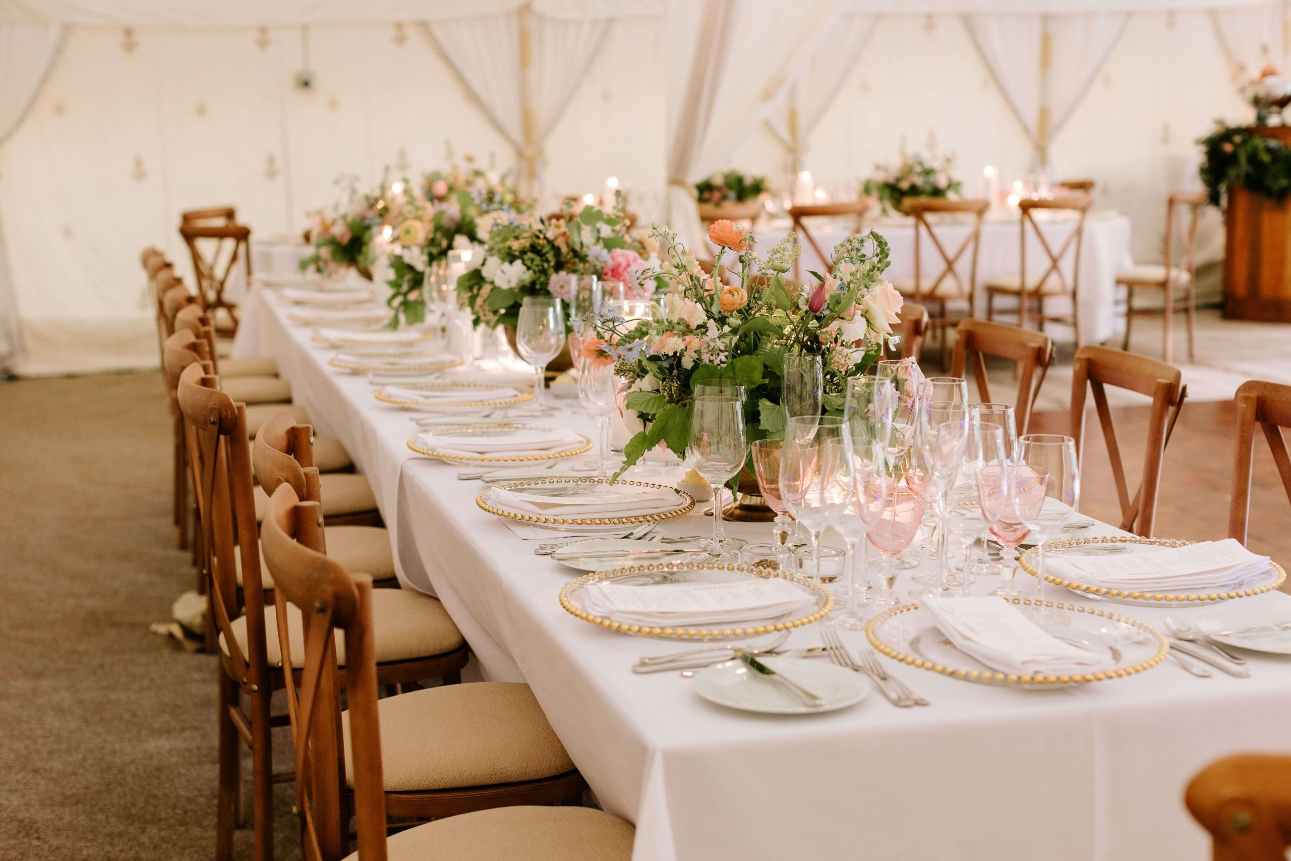 How to plan a marquee wedding tablescape Pink and Green Summer Wedding Table set up