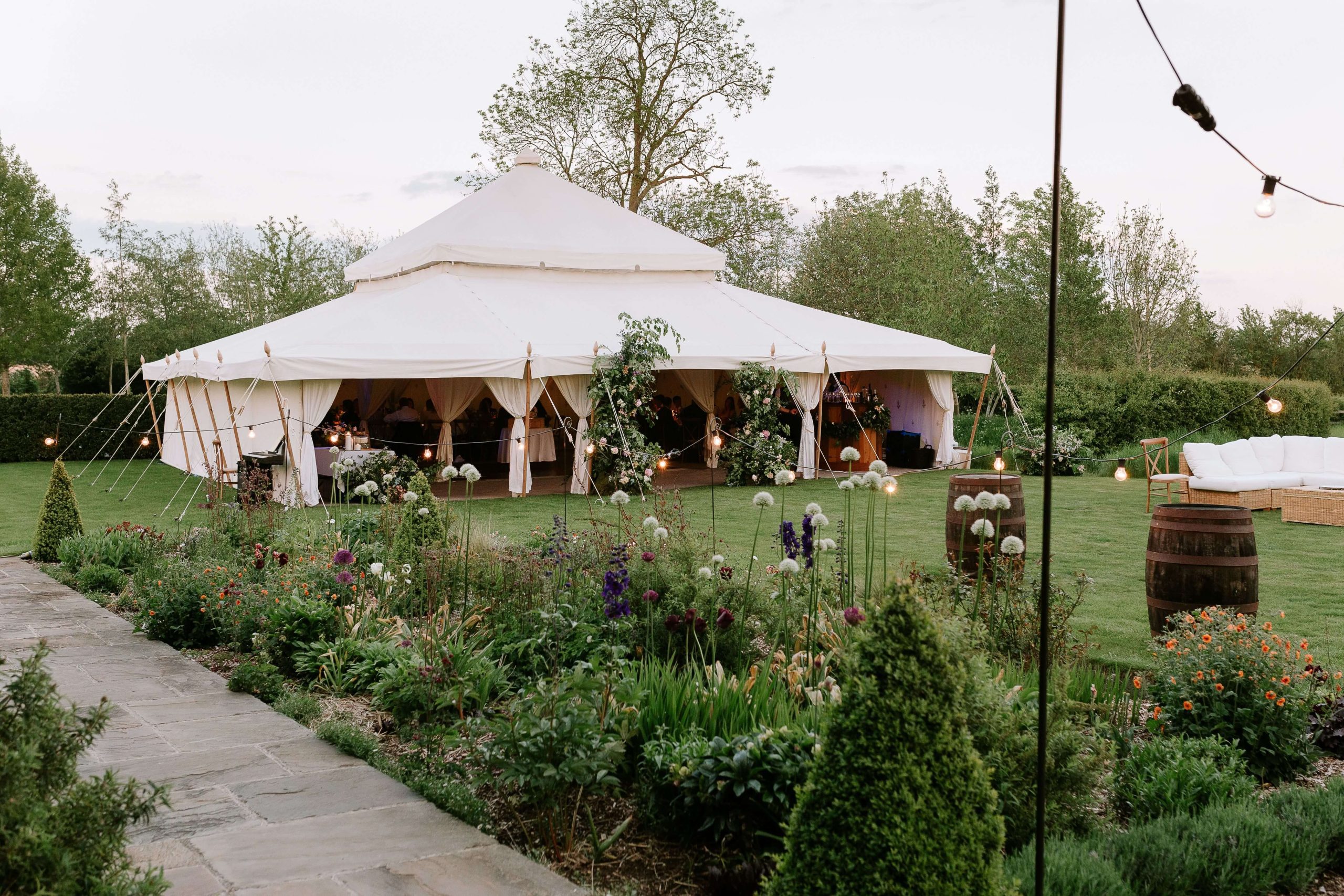 How to plan a marquee wedding square marquee Square wedding marquee in a english country garden