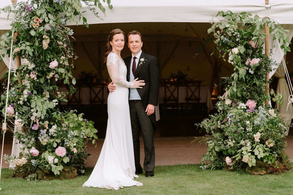 Oxfordshire wedding planner Bride and Groom outside a small marquee