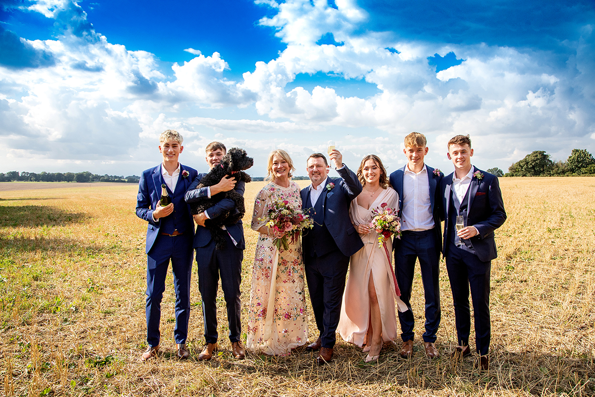 wedding group portrait family garden wedding in the uk