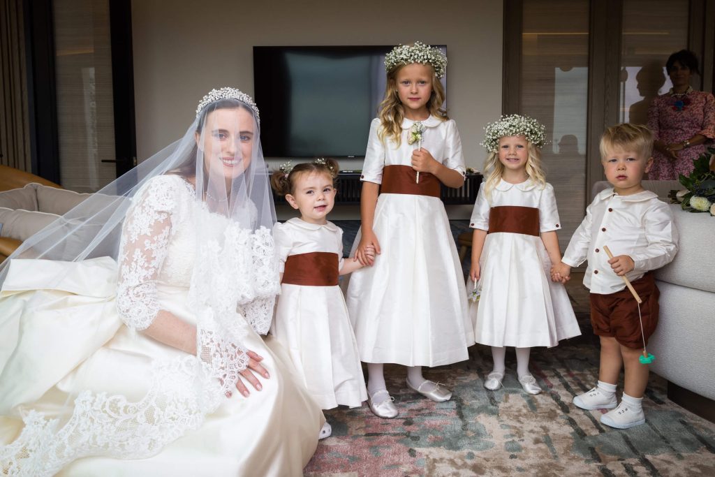 Bride and bridesmaids in burgundy The Berkeley London city wedding