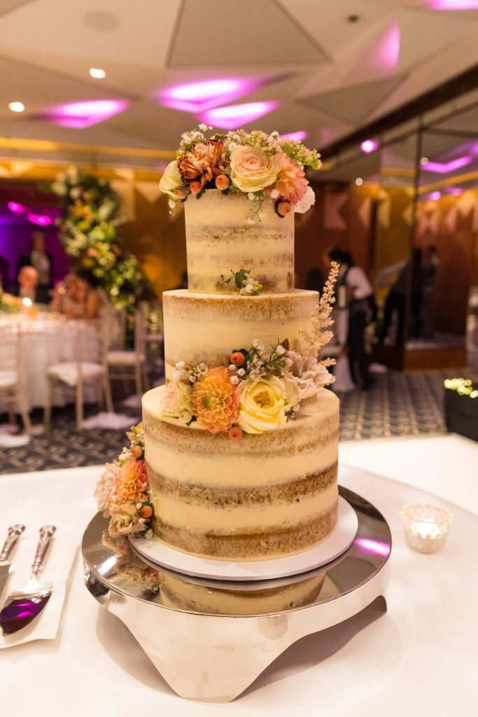 Semi naked wedding cake The Berkeley London city wedding