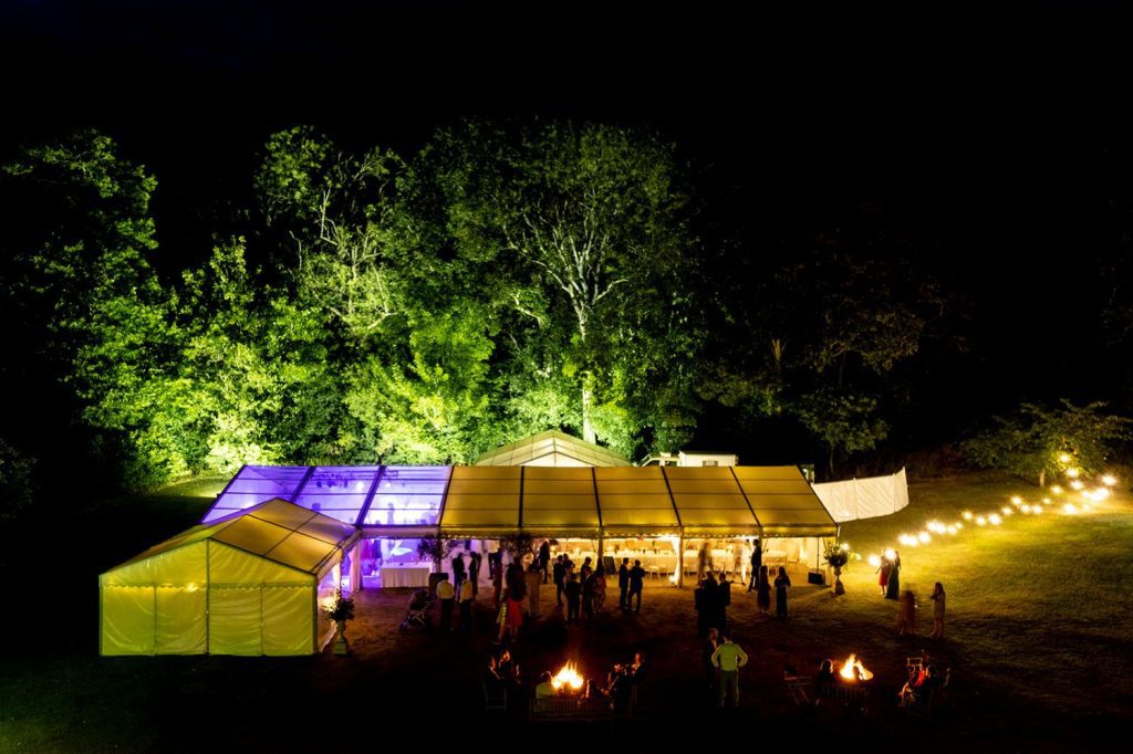 luxury marquee wedding at night with Honour and Pop