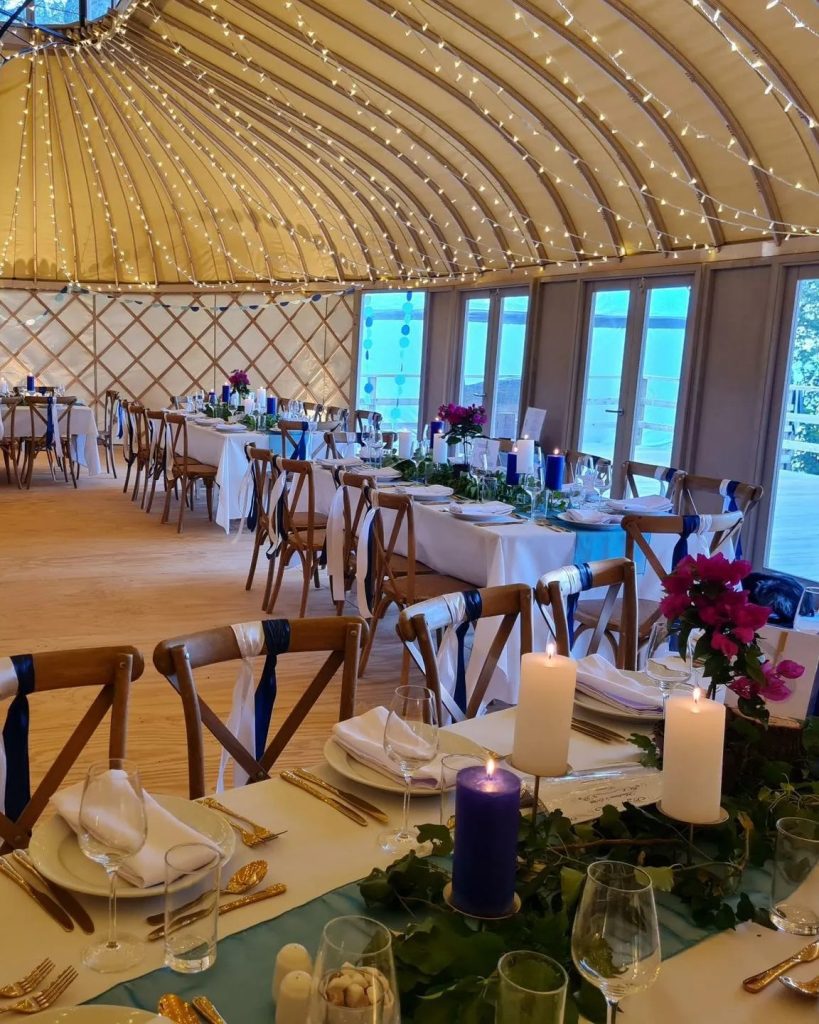 fairy lights around yurt for priory bay wedding venue isle of wight wedding planning