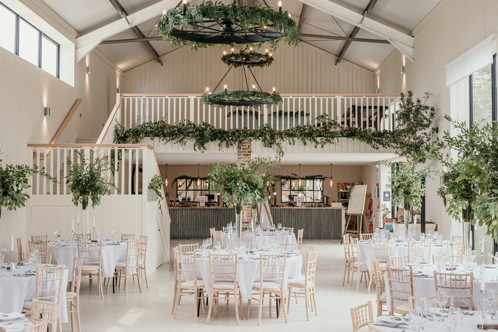 Green foliage set up for wedding East Afton Farmhouse Isle of Wight wedding planner
