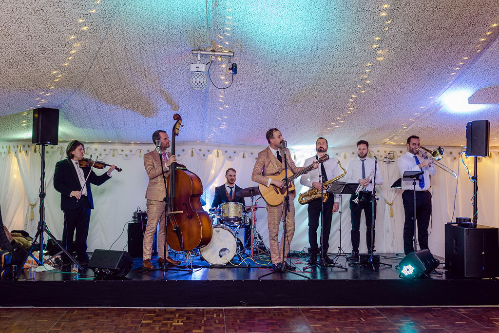 band playing at Welford Park marquee wedding in Berkshire