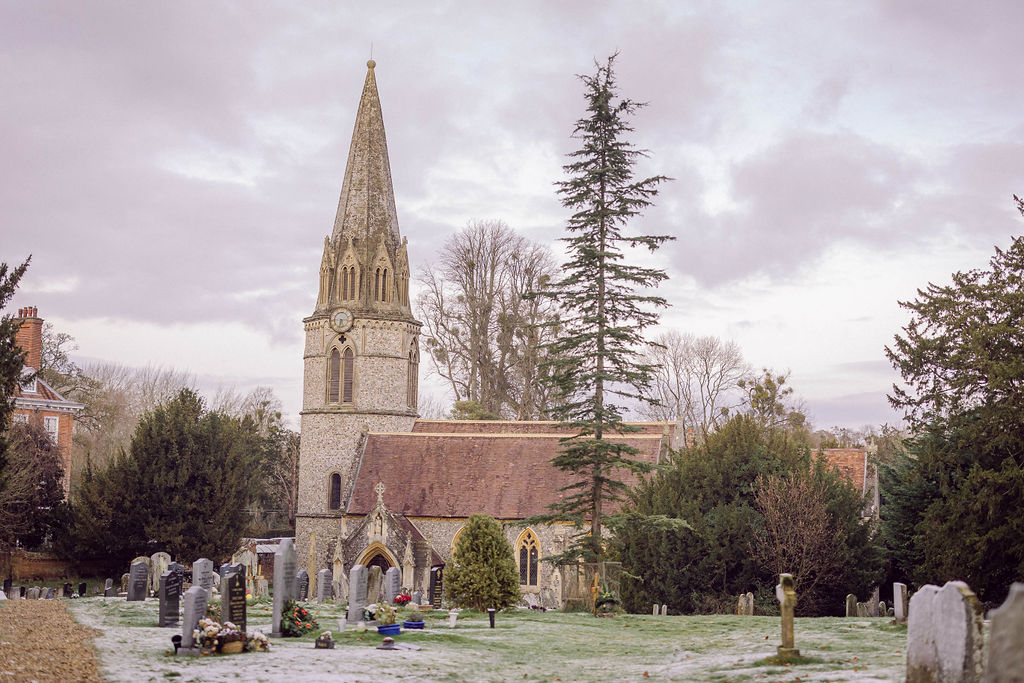 winter church wedding in Berkshire near Welford Park