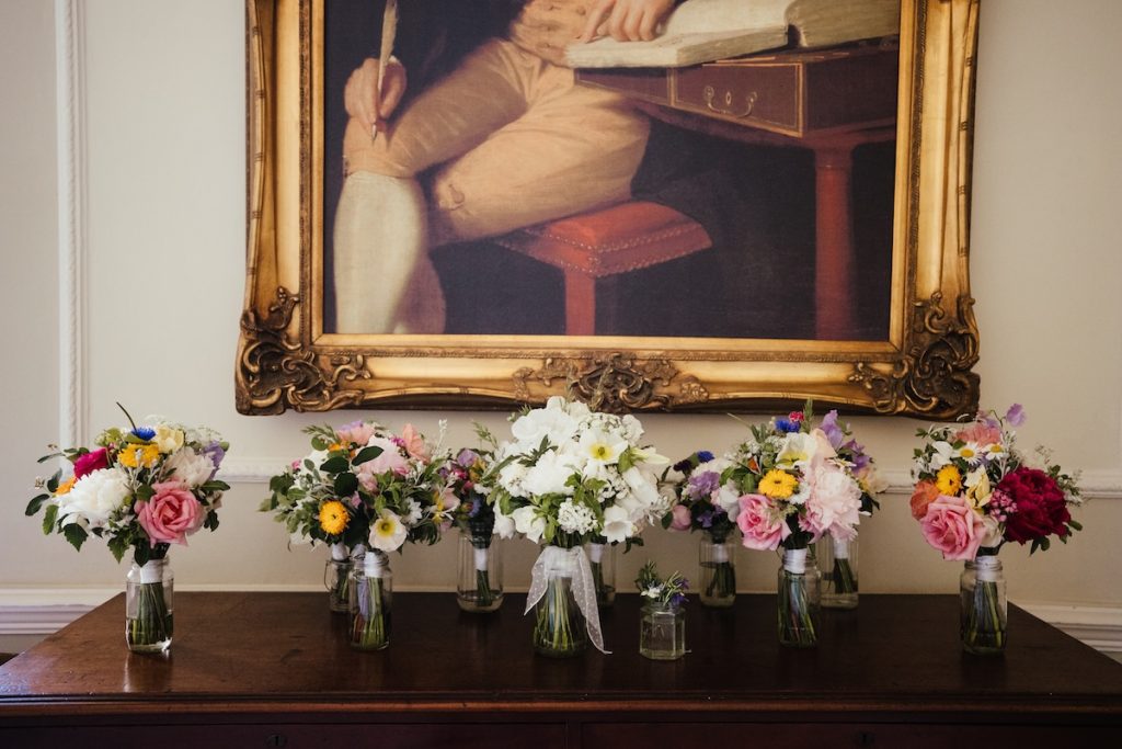 gayhurst court wedding venue with bouquets
